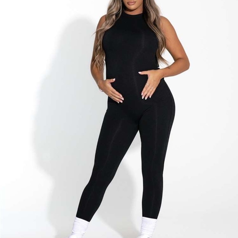 Naked Wardrobe The NW Sleeveless Mama Jumpsuit in Black - Picture 1 of 4